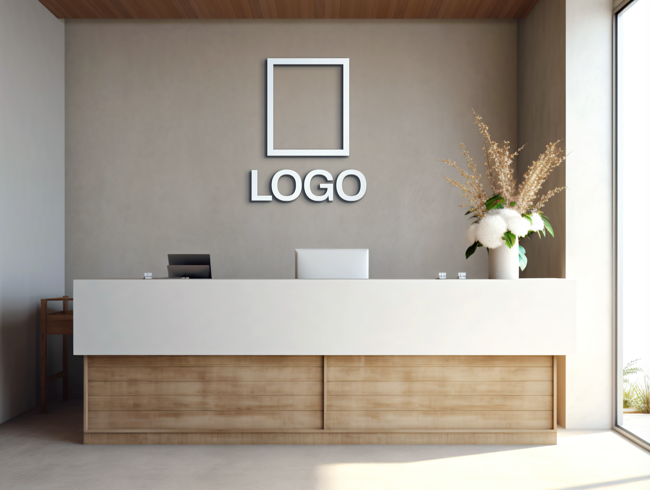 Logo mockup sign mockup design brand identity mockup company logo reception logo mockup branding psd