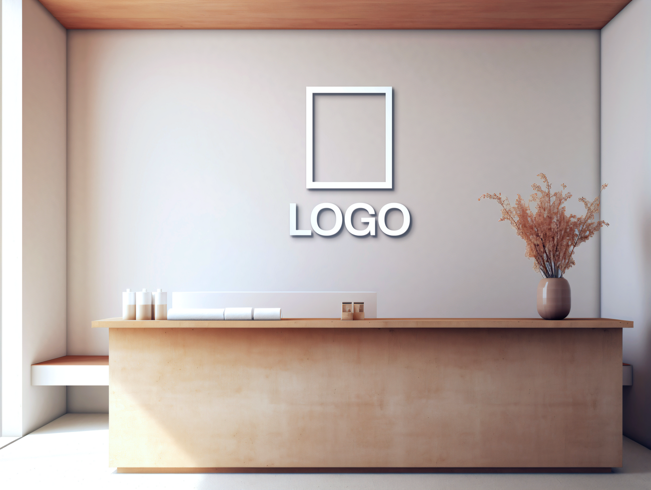 Logo mockup sign mockup design brand identity mockup company logo reception logo mockup branding psd