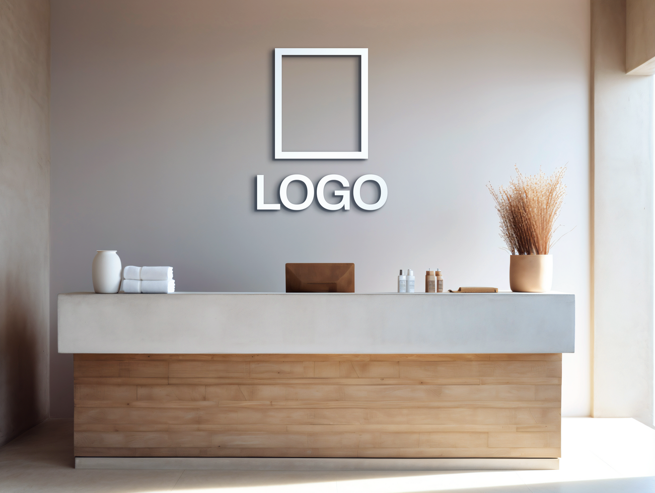 Logo mockup sign mockup design brand identity mockup company logo reception logo mockup branding psd