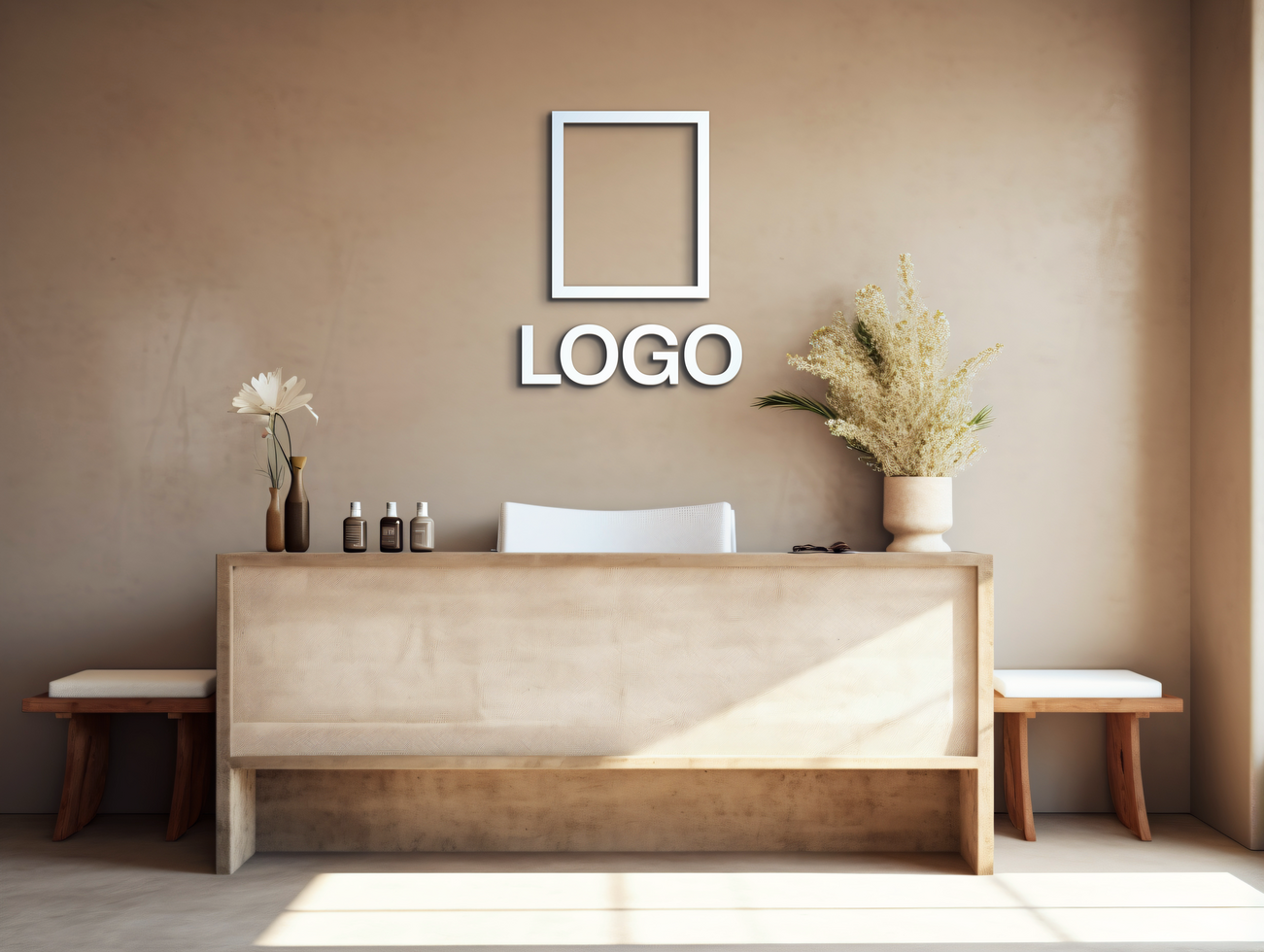 Logo mockup sign mockup design brand identity mockup company logo reception logo mockup branding psd