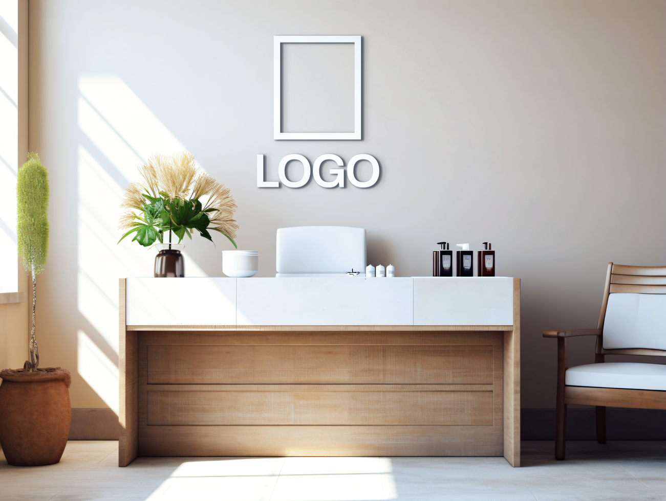 Logo mockup sign mockup design brand identity mockup company logo reception logo mockup branding psd