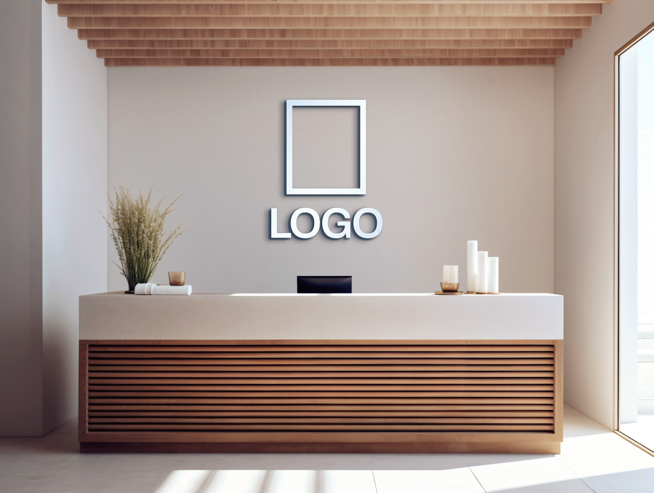 Logo mockup sign mockup design brand identity mockup company logo reception logo mockup branding psd