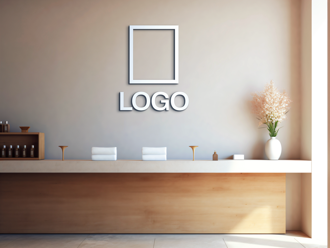 Logo mockup sign mockup design brand identity mockup company logo reception logo mockup branding psd