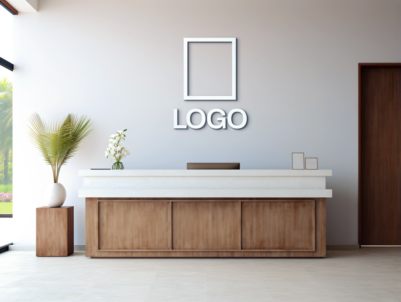Logo mockup sign mockup design brand identity mockup company logo reception logo mockup branding psd
