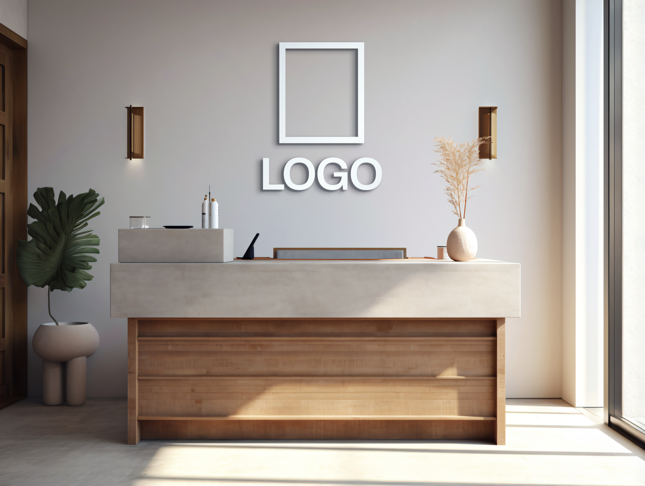 Logo mockup sign mockup design brand identity mockup company logo reception logo mockup branding psd