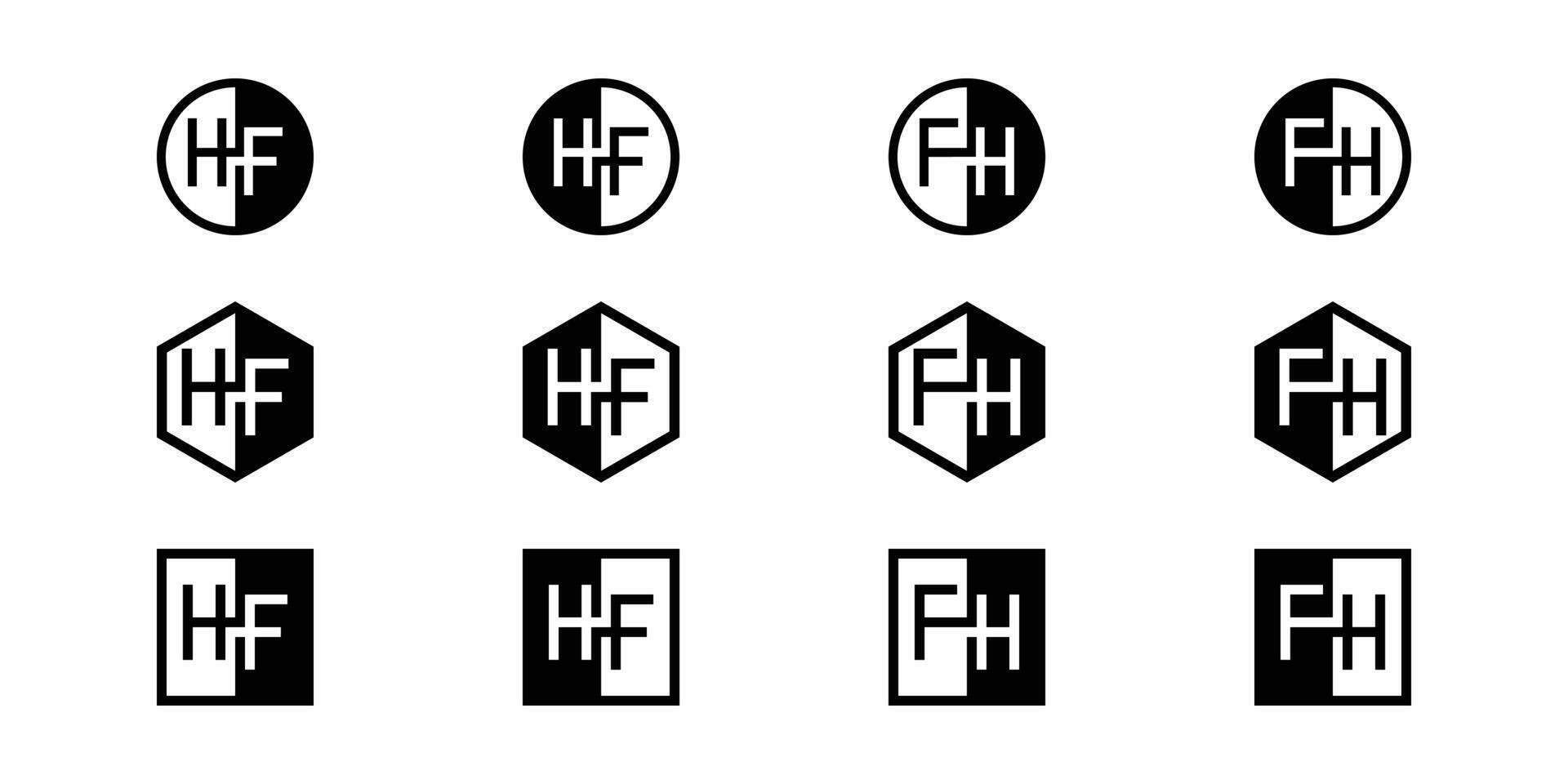 Letters HF and FH Positive and Negative Logo Set, suitable for any business vector