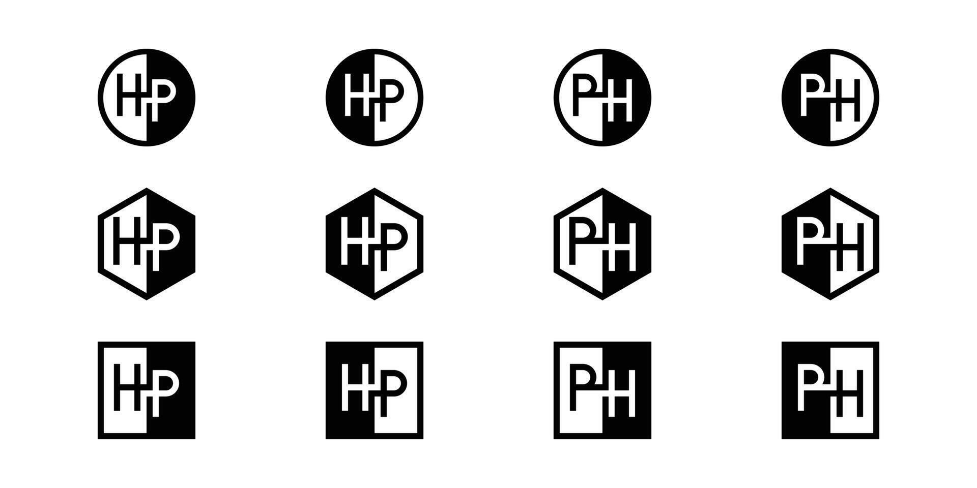 Letters HP and PH Positive and Negative Logo Set, suitable for any business vector
