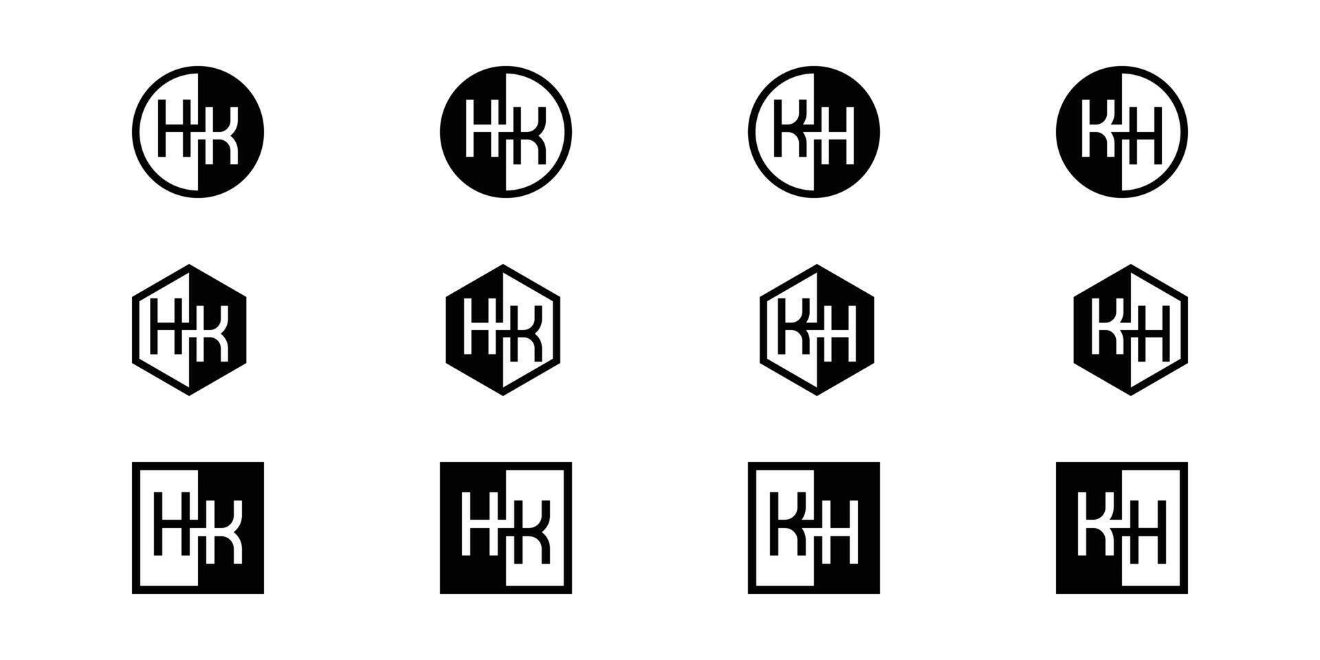 Letters HK and KH Positive and Negative Logo Set, suitable for any business vector