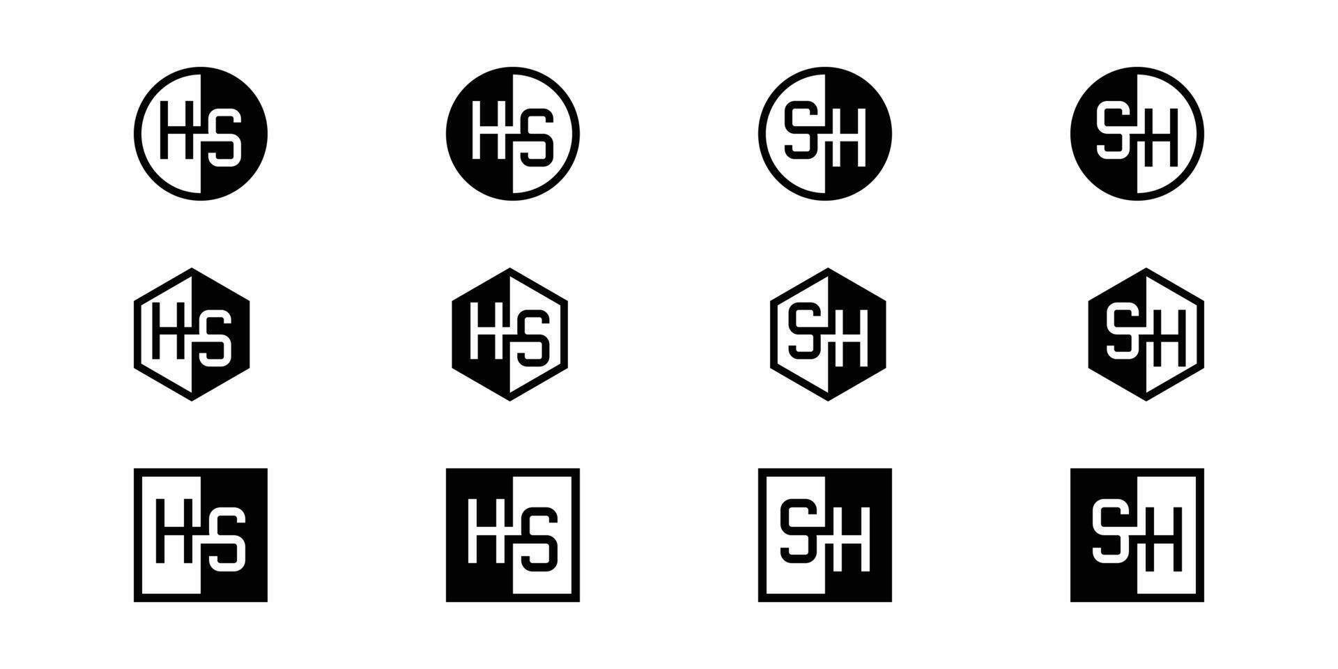 Letters HS and SH Positive and Negative Logo Set, suitable for any business vector