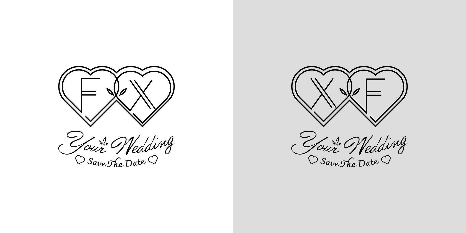 Letters FX and XF Wedding Love Logo, for couples with F and X initials vector