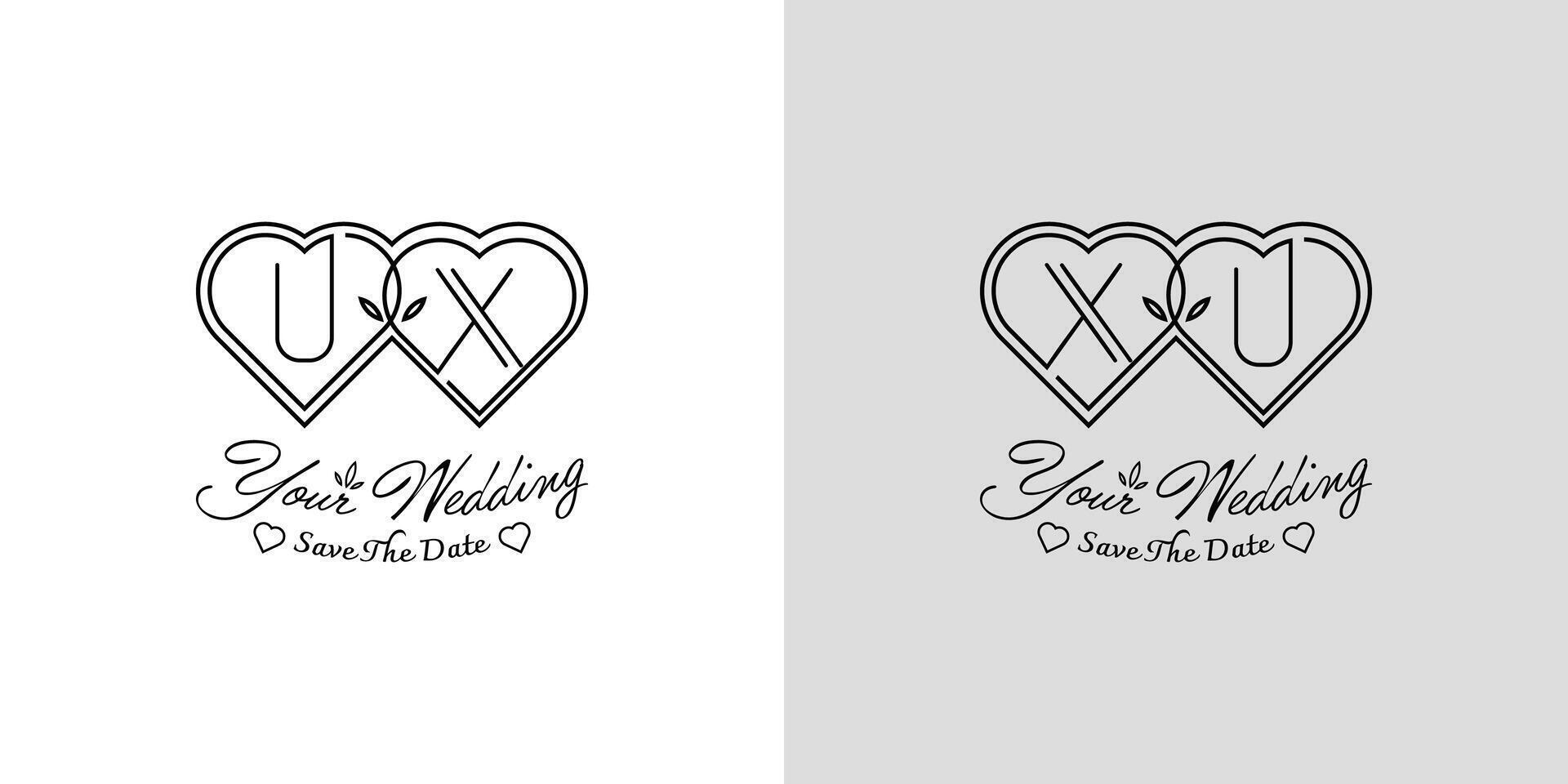 Letters UX and XU Wedding Love Logo, for couples with U and X initials vector