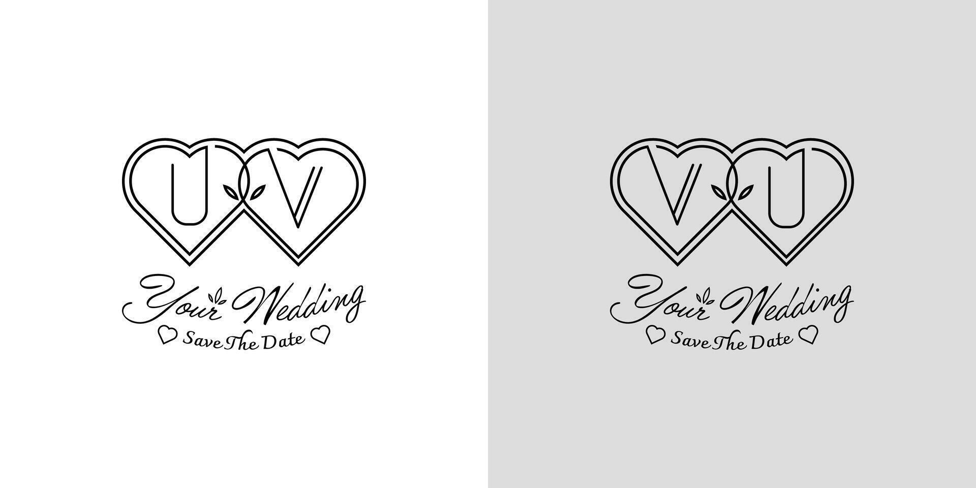 Letters UV and VU Wedding Love Logo, for couples with U and V initials vector