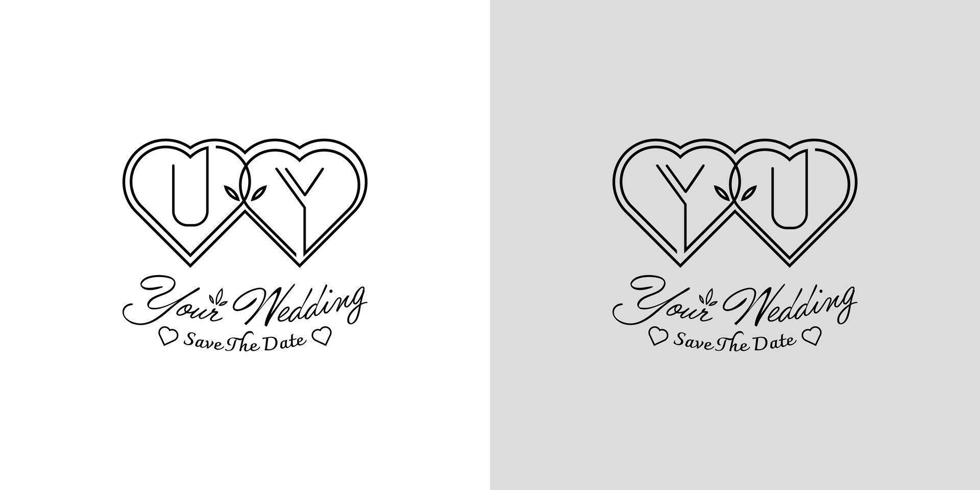Letters UY and YU Wedding Love Logo, for couples with U and Y initials vector