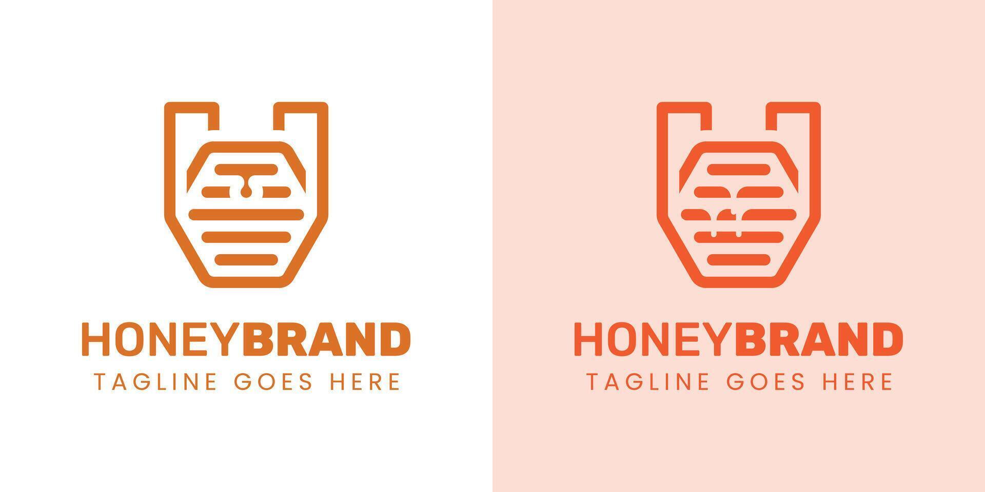 Initial U or V Honey Logo Set, Perfect for Beekeeping and Honey Producers vector