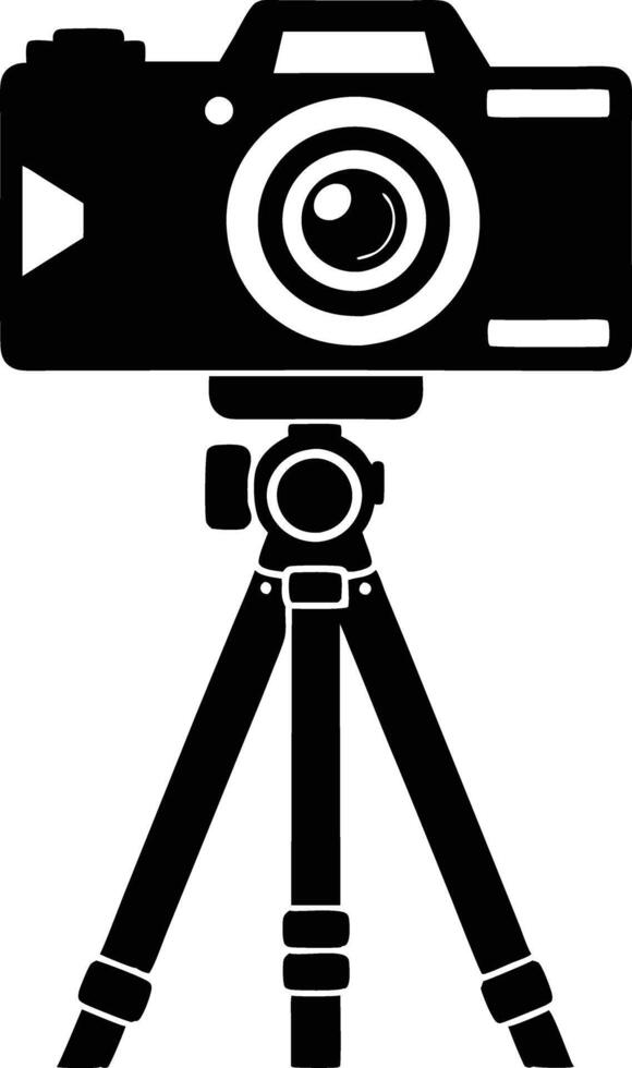 camera stand with camera illustration black and white vector