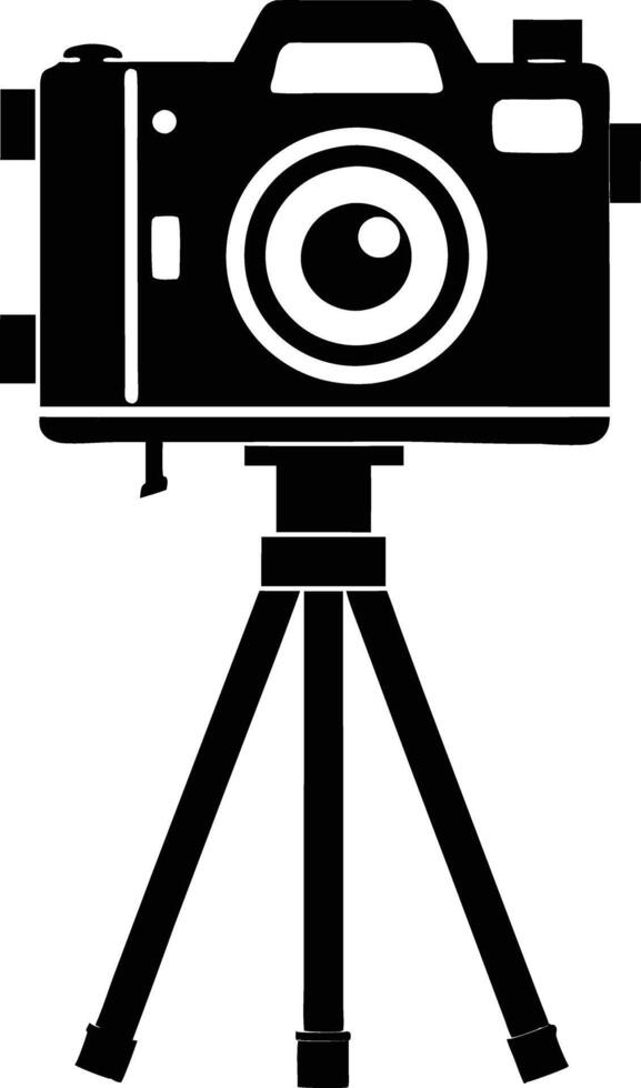 camera stand with camera illustration black and white vector