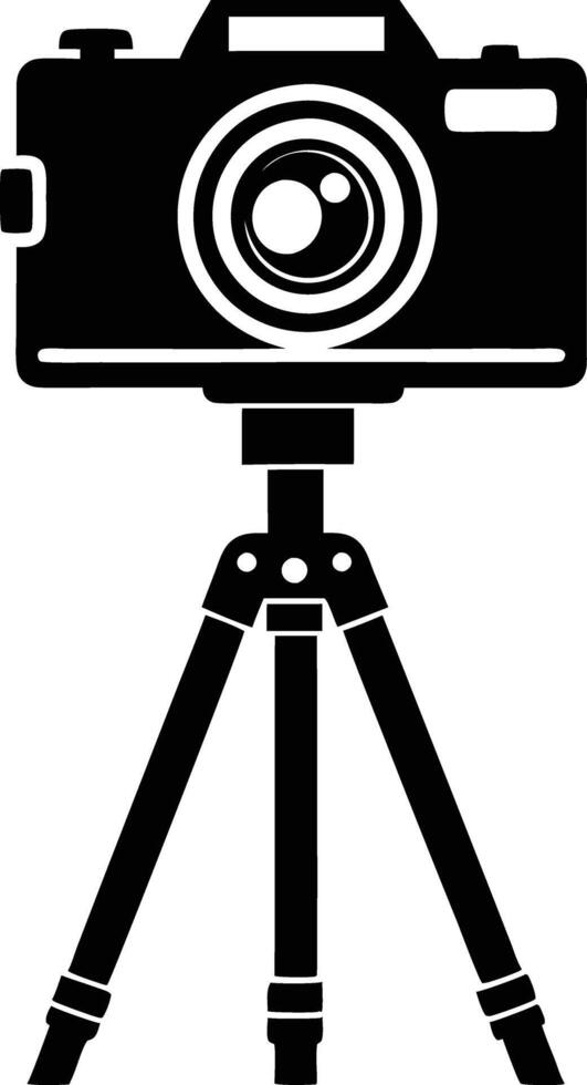 camera stand with camera illustration black and white vector