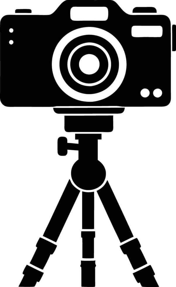 camera stand with camera illustration black and white vector