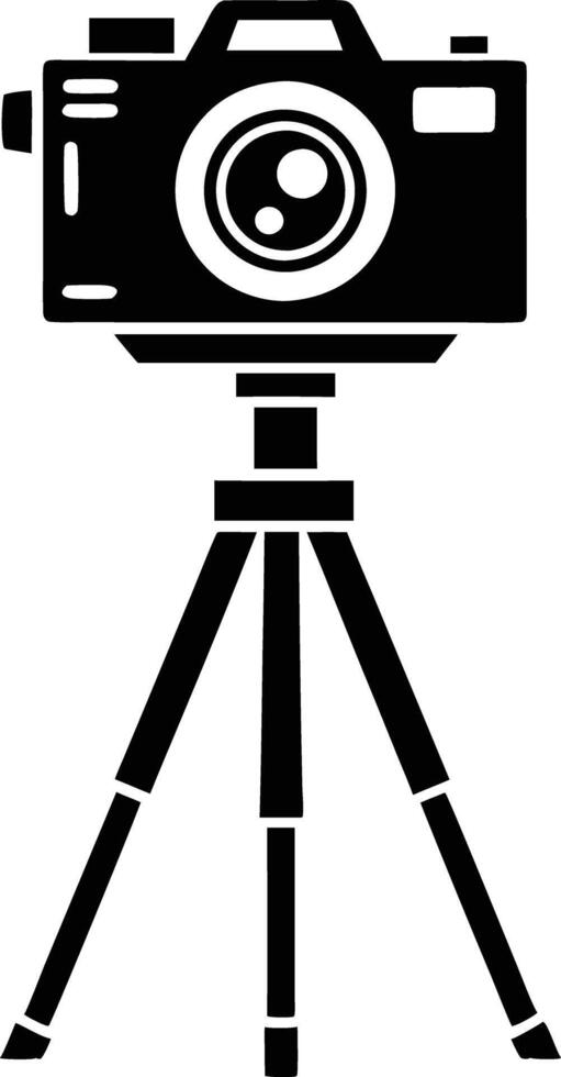 camera stand with camera illustration black and white vector