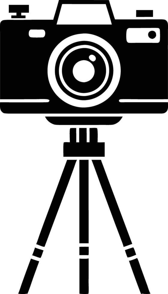 camera stand with camera illustration black and white vector