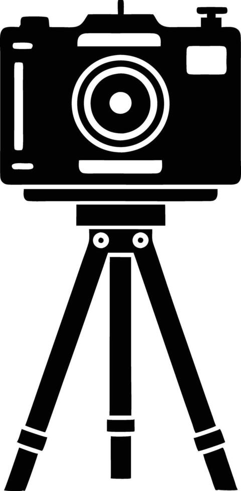 camera stand with camera illustration black and white vector