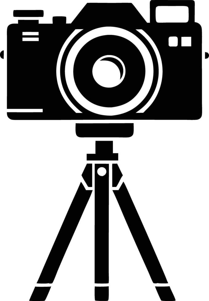 camera stand with camera illustration black and white vector