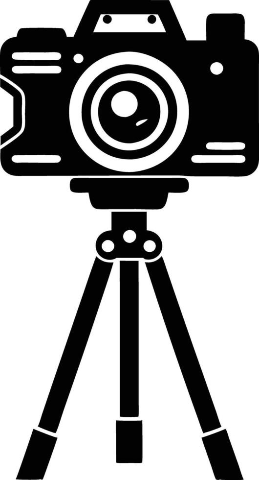 camera stand with camera illustration black and white vector