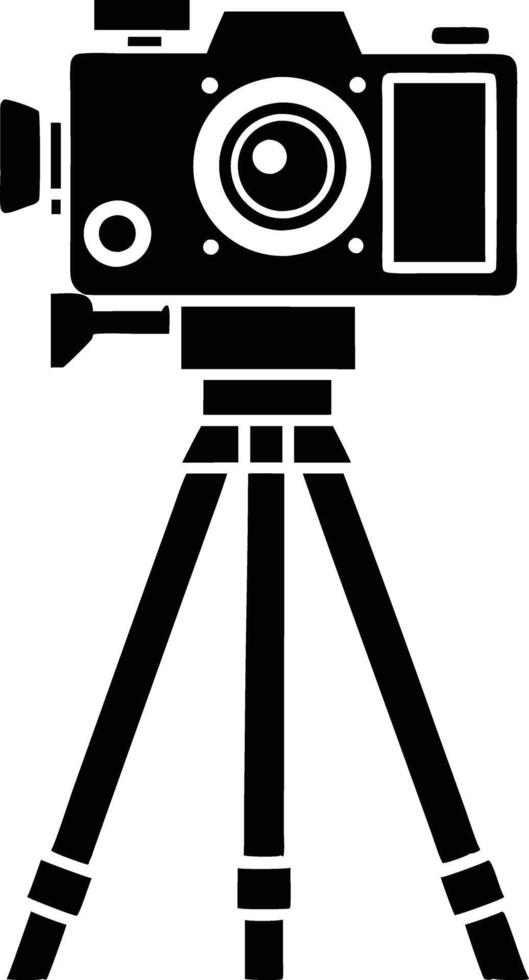 camera stand with camera illustration black and white vector