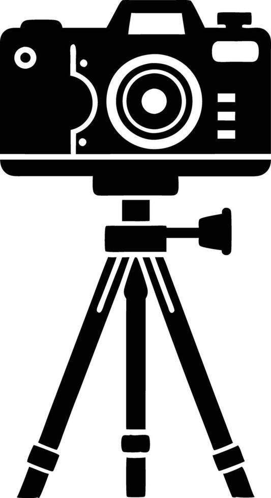 camera stand with camera illustration black and white vector