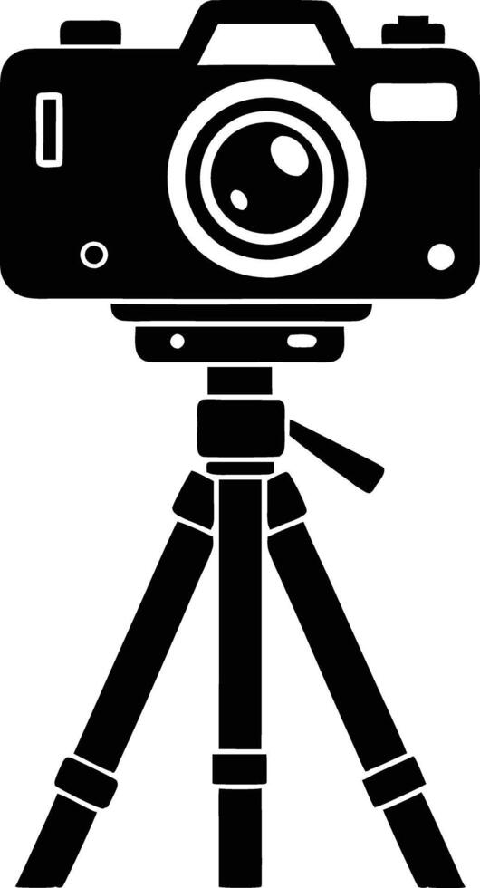 camera stand with camera illustration black and white vector