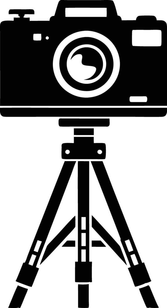 camera stand with camera illustration black and white vector