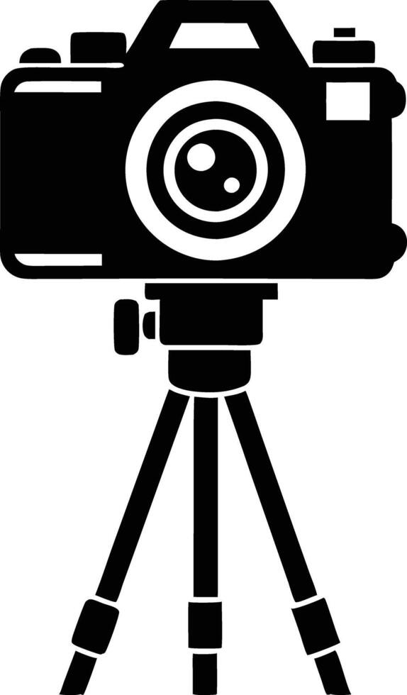 camera stand with camera illustration black and white vector