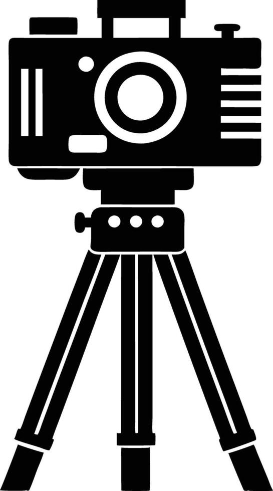 camera stand with camera illustration black and white vector