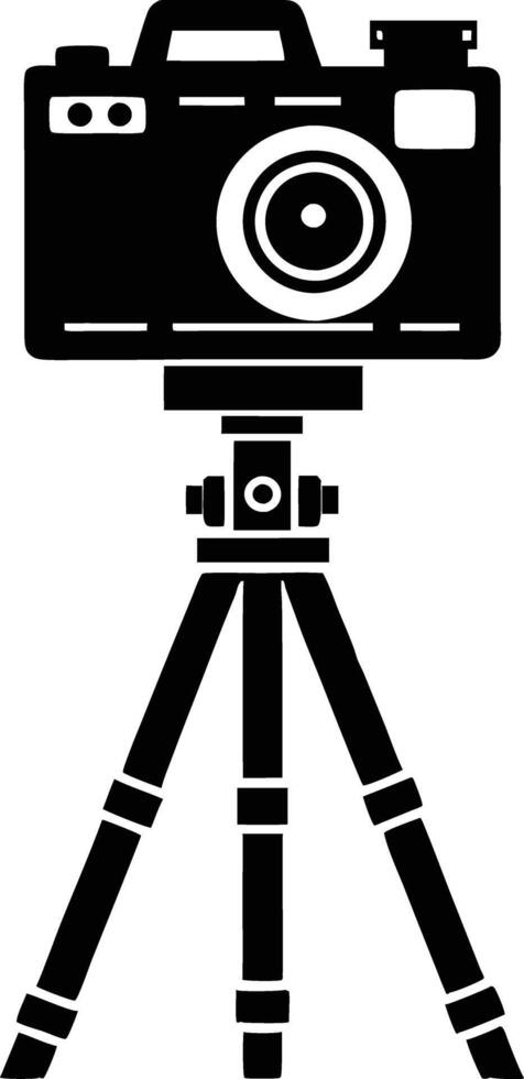camera stand with camera illustration black and white vector