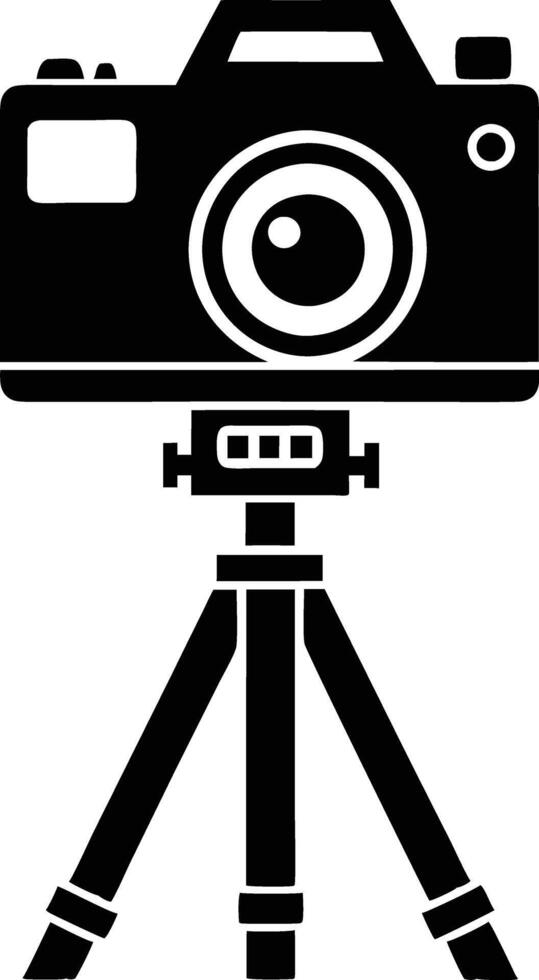 camera stand with camera illustration black and white vector