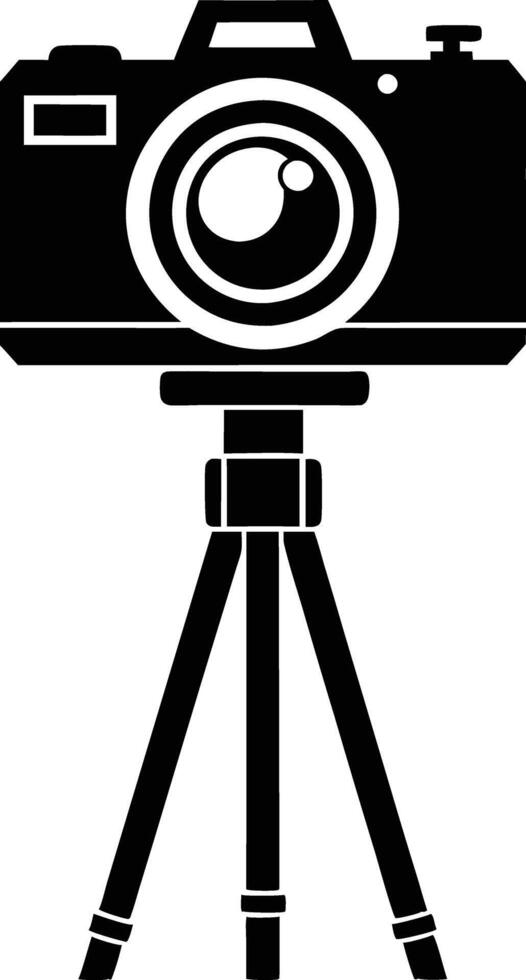 camera stand with camera illustration black and white vector