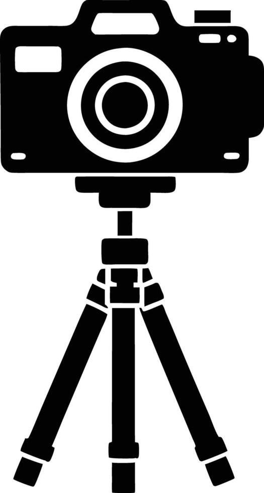camera stand with camera illustration black and white vector