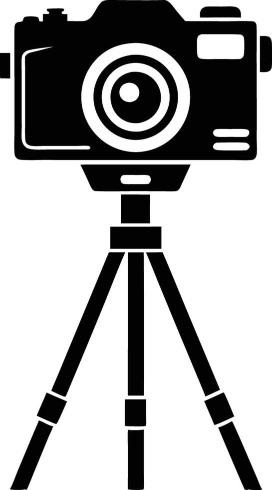camera stand with camera illustration black and white vector
