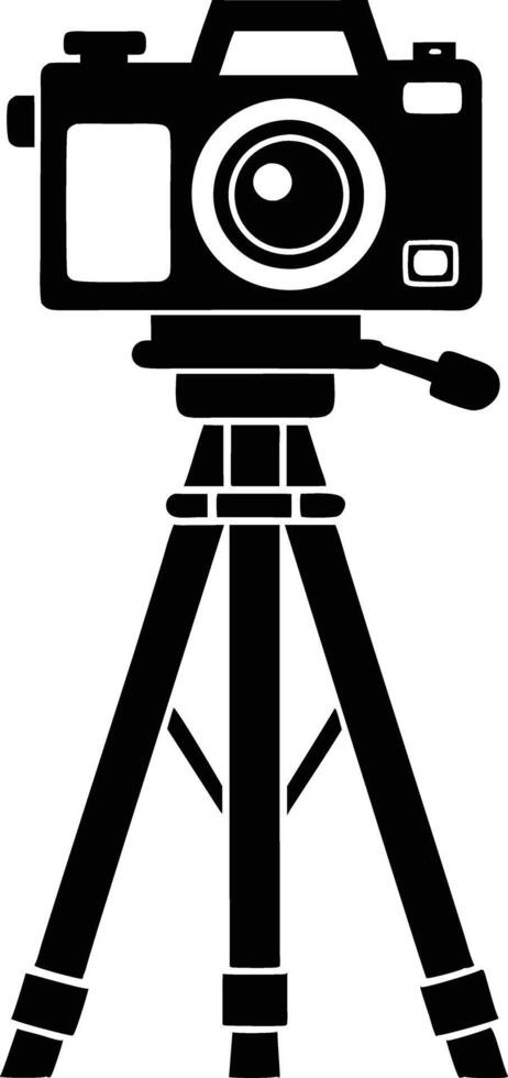 camera stand with camera illustration black and white vector