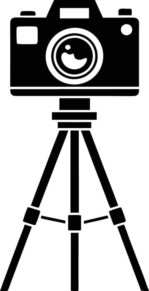 camera stand with camera illustration black and white vector
