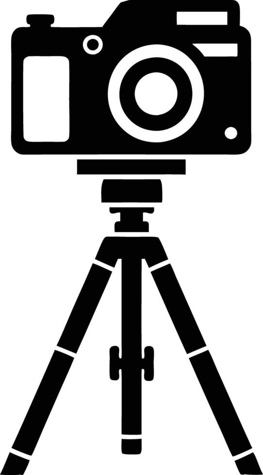 camera stand with camera illustration black and white vector