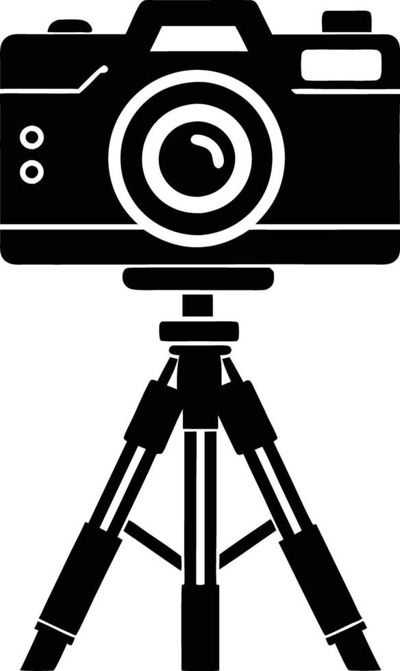 camera stand with camera illustration black and white vector