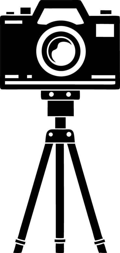 camera stand with camera illustration black and white vector