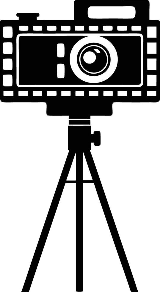 camera stand with camera illustration black and white vector