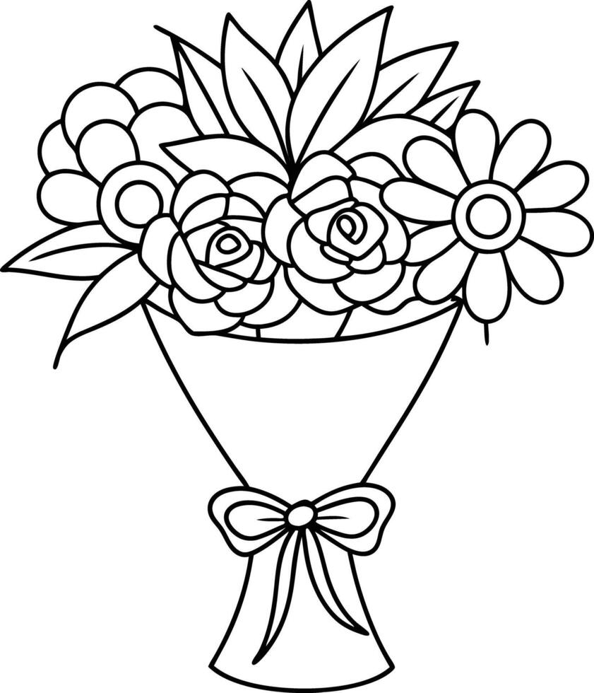 bouquet of flowers illustration black and white vector