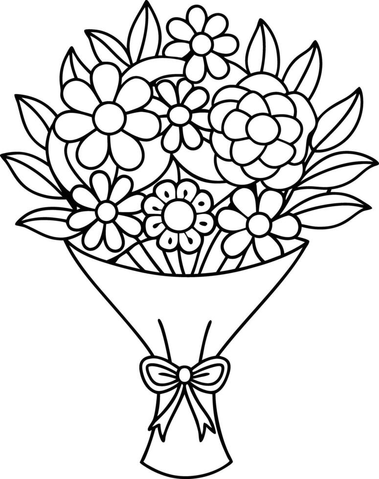 bouquet of flowers illustration black and white vector