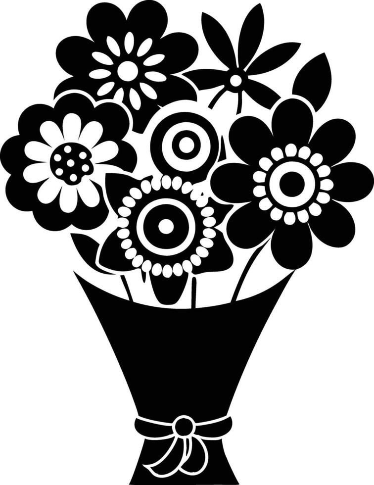 bouquet of flowers illustration black and white vector