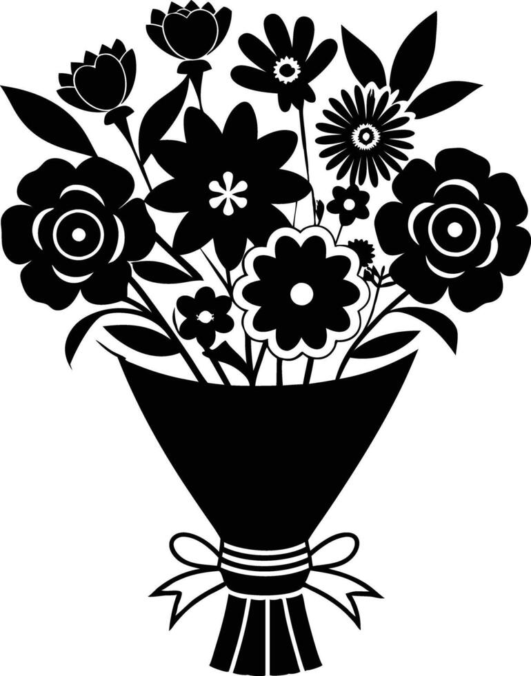 bouquet of flowers illustration black and white vector