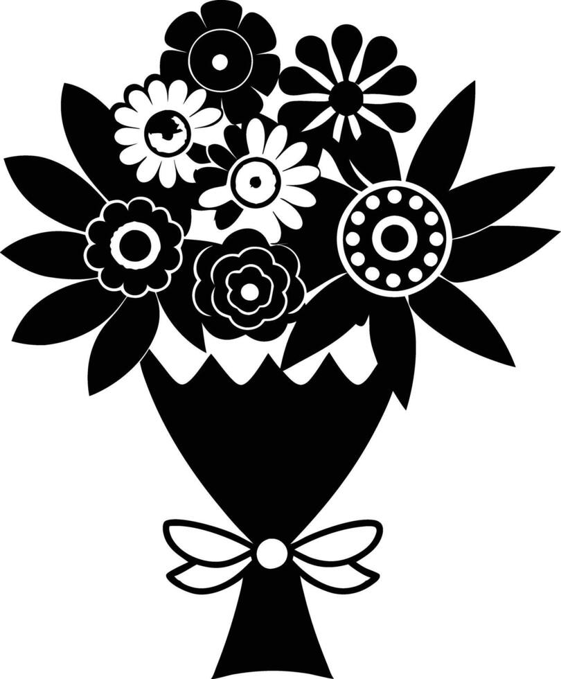 bouquet of flowers illustration black and white vector