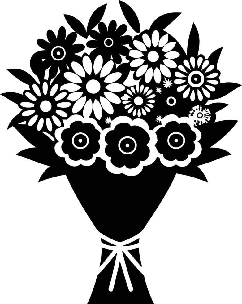 bouquet of flowers illustration black and white vector